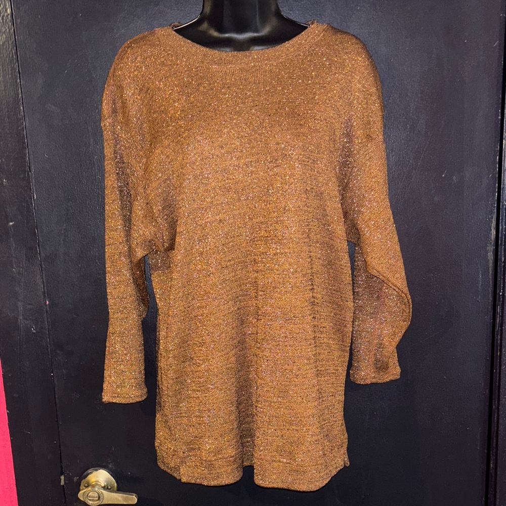 Express vintage Women's Bronze Crew Neck metallic tunic Sweater. Sz small.